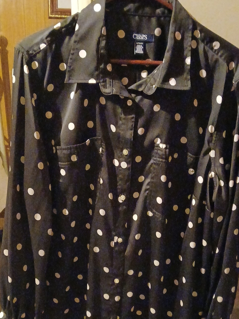 Chaps Black Blouse with White Polka Dots